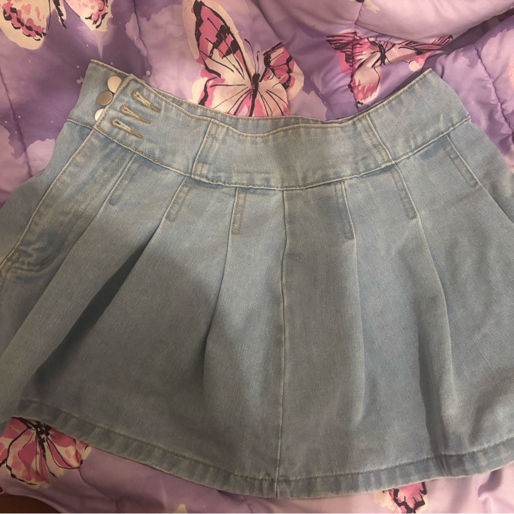 SHEIN Blue Pleated Skater Mini Skirt for Casual Wear